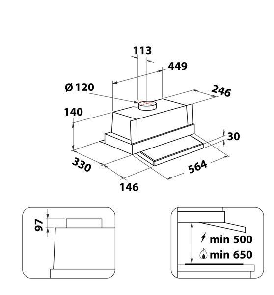 Витяжка вбудована Whirlpool WSK64FLSX 1366068 фото