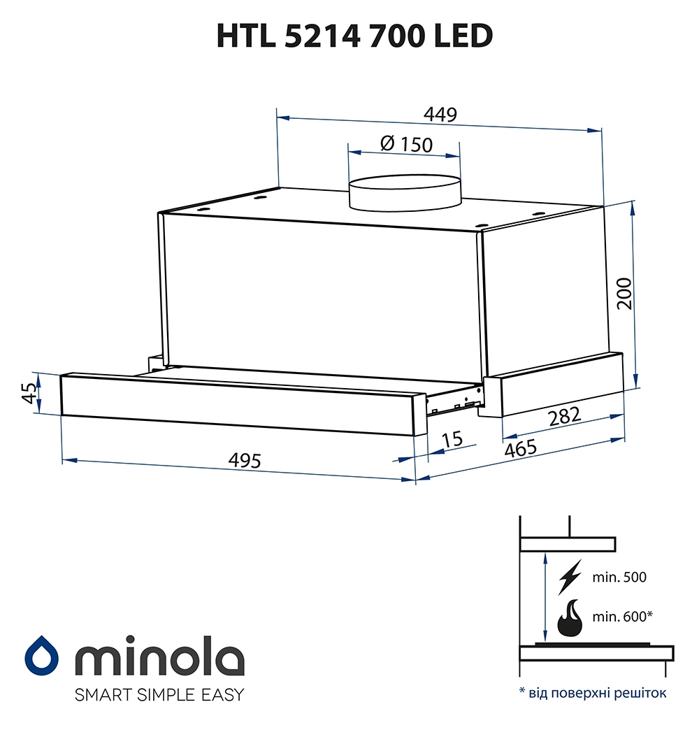 фото Витяжка телескопічна Minola HTL 5214 WH 700 LED 1
