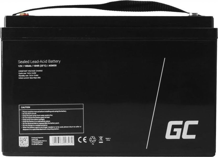 Аккумулятор для ИБП/инвертора Green Cell AGM VRLA 100Ah 12V (AGM30) 1363403 фото