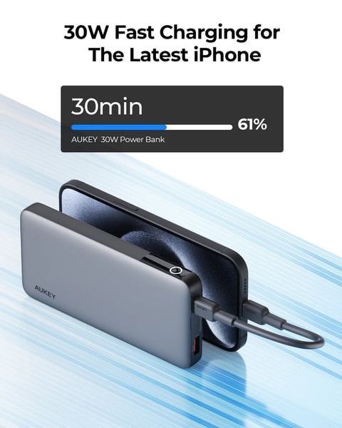 Зовнішній акумулятор (павербанк) Aukey PB-Y41 10000 mAh Grey 1364633 фото