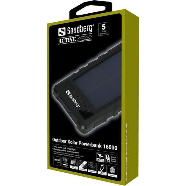 Зовнішній акумулятор (павербанк) із сонячною панеллю Sandberg Outdoor Solar Powerbank 16000 (420-35) 1364843 фото