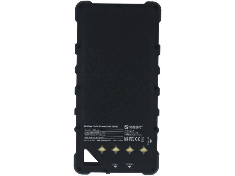 Зовнішній акумулятор (павербанк) із сонячною панеллю Sandberg Outdoor Solar Powerbank 16000 (420-35) 1364843 фото