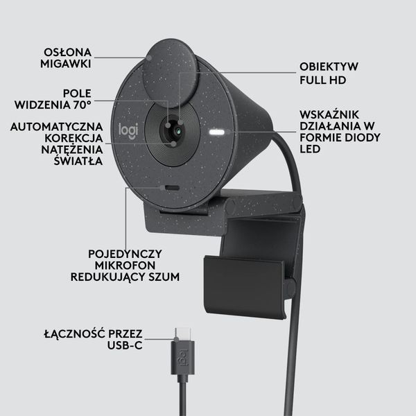 Веб-камера Logitech Brio 300 FHD Graphite (960-001436) 1353860 фото