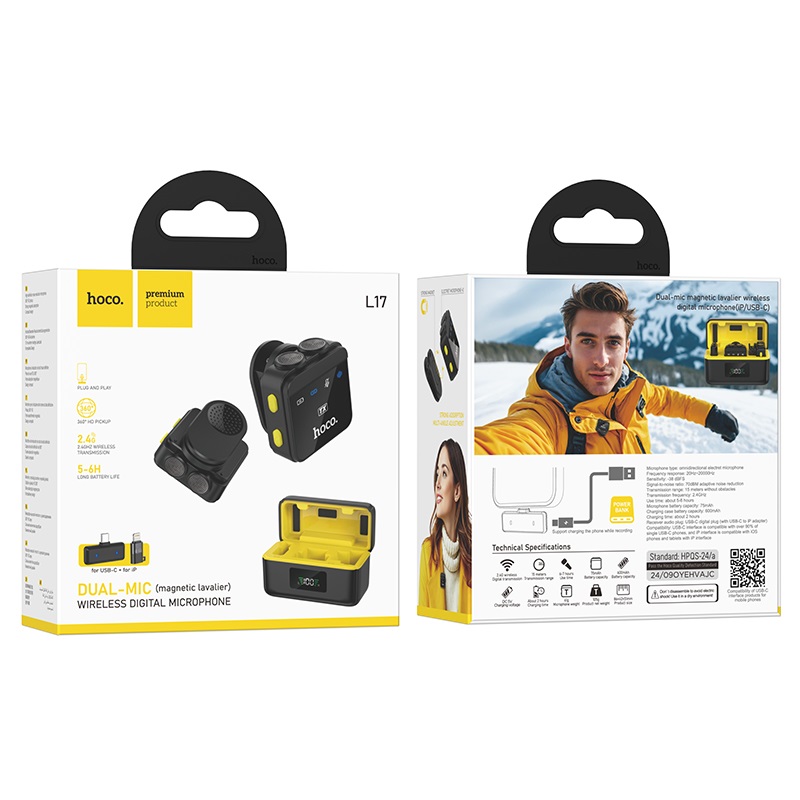 фото Мікрофонна радіосистема для сматрфону Hoco L17 Dual-mic magnetic 1